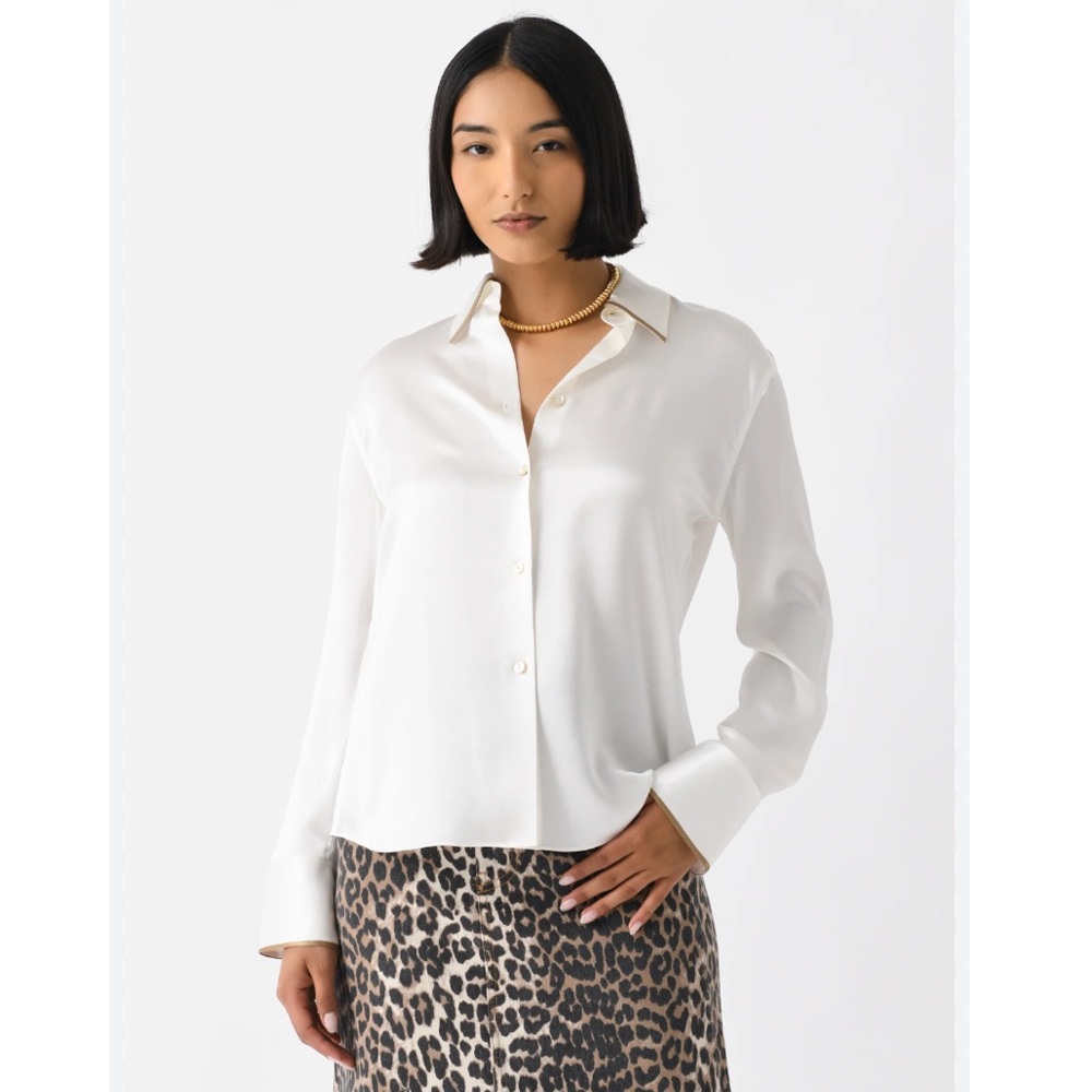 Vince Tipped Slim Long Sleeve Blouse.